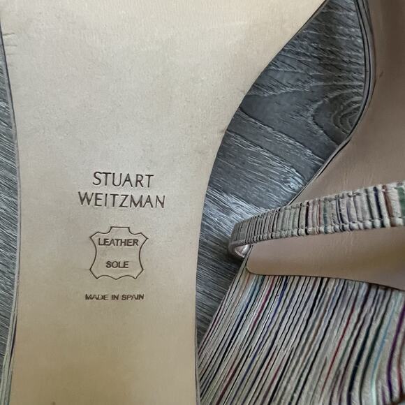 Stuart Weitzman Nudistsong Ankle Strap Striped Leather Heels Sandals Sz 10.5 - Picture 7 of 9